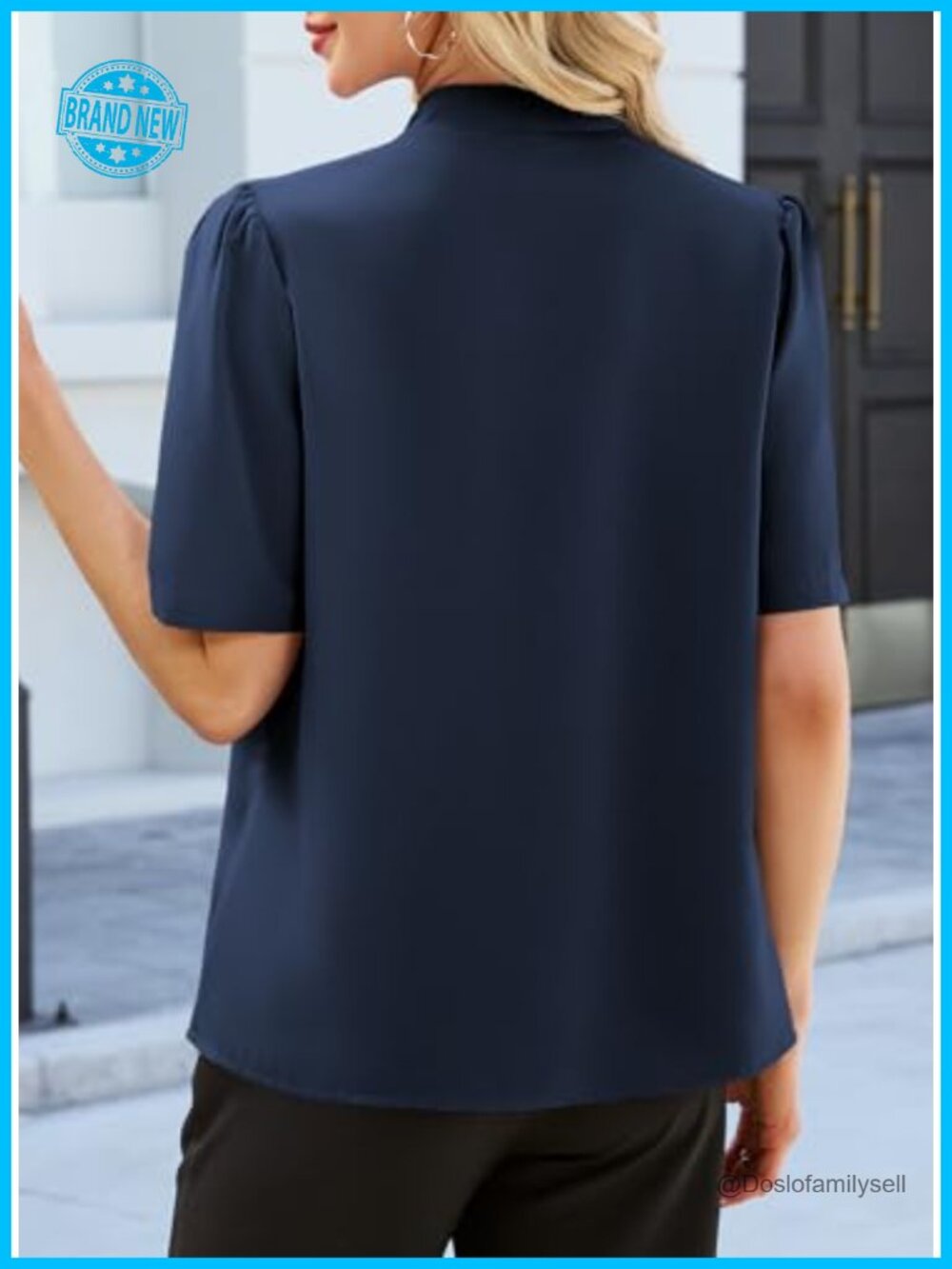 Short Sleeve Button Down Blouse V-Neck Lightweight Business Work Top - Picture 2 of 6